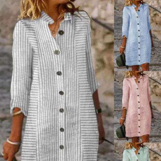 Fashion Button Casual Loose Shirt Dress