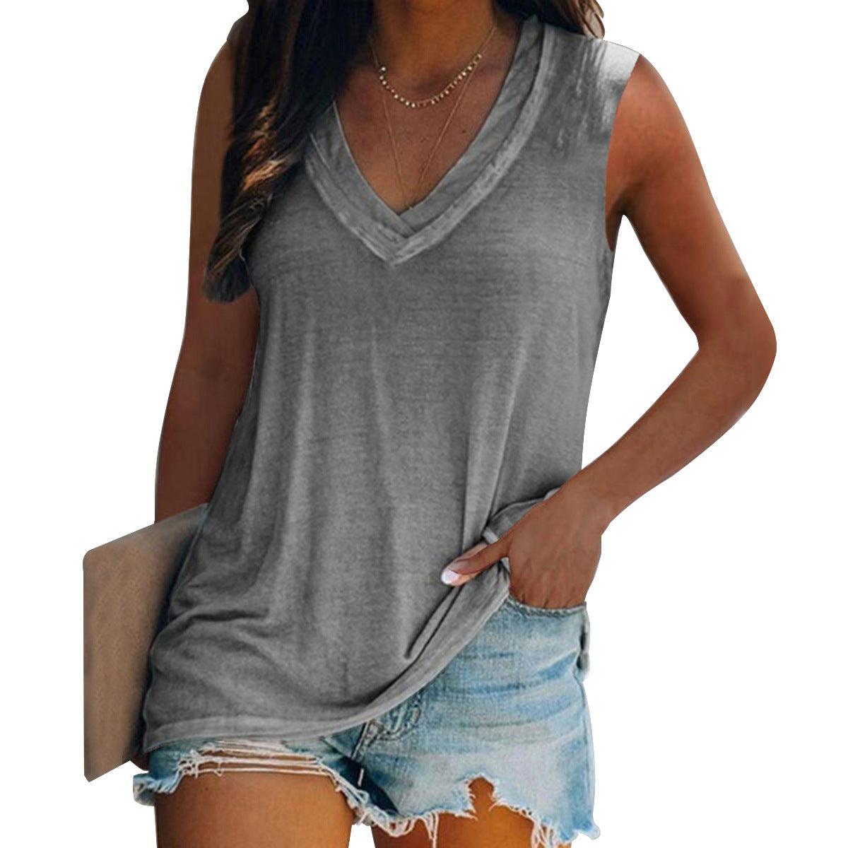 Urban V-neck Fashion Solid Color Women's Vest