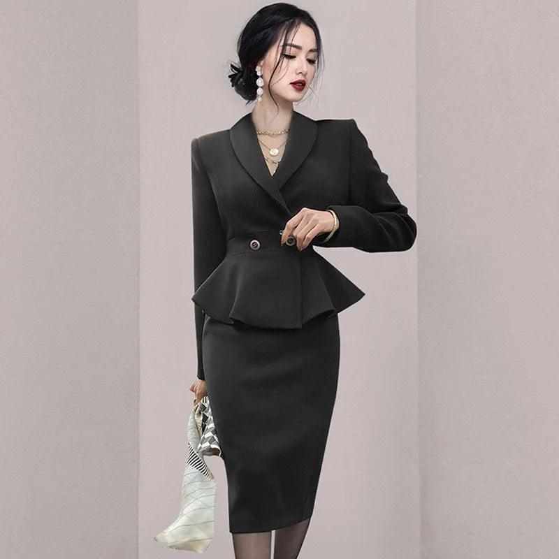 Elegant Office Ladies Dress Suits 2 Two Piece Sets Clothes Outfits Female Work