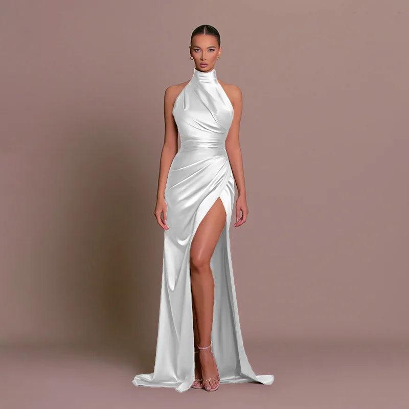 Formal Evening Cocktail Party Dress Sexy High Split Ruched Bodycon