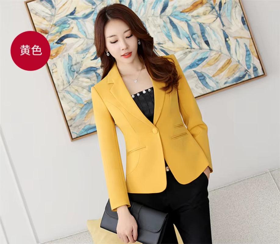 High-Quality Women Blazers Jacket Fall Office Lady Business Formal Wear Small Suit Single Button Blazer Coat Mujer Y89