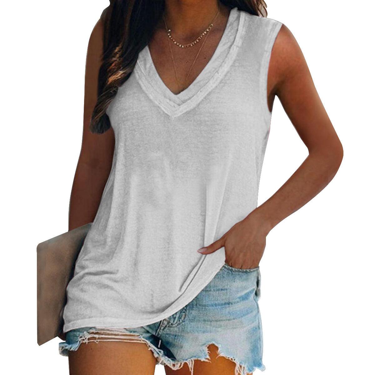 Urban V-neck Fashion Solid Color Women's Vest