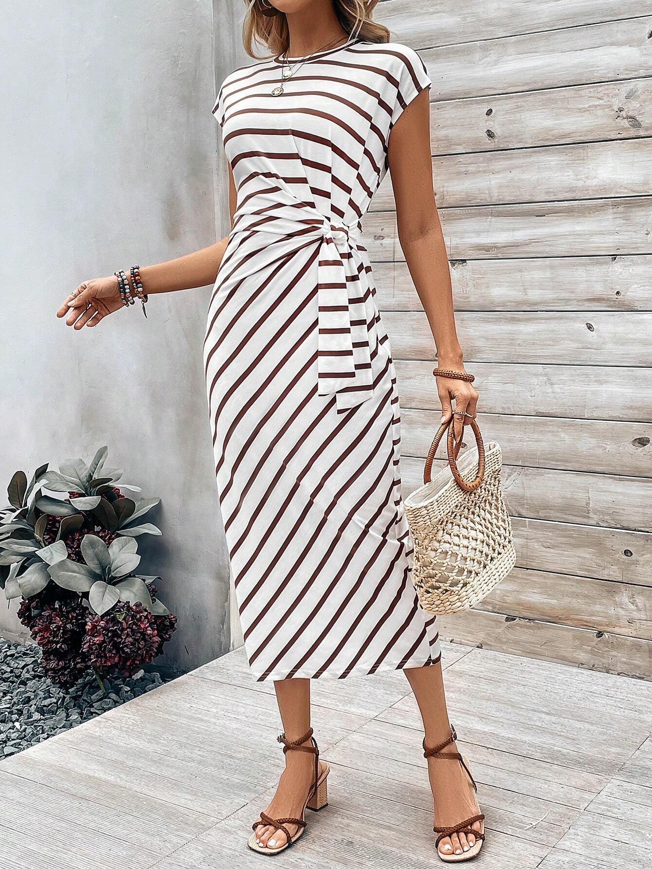 Franclia Tie Knotted Striped Side Casual Dress
