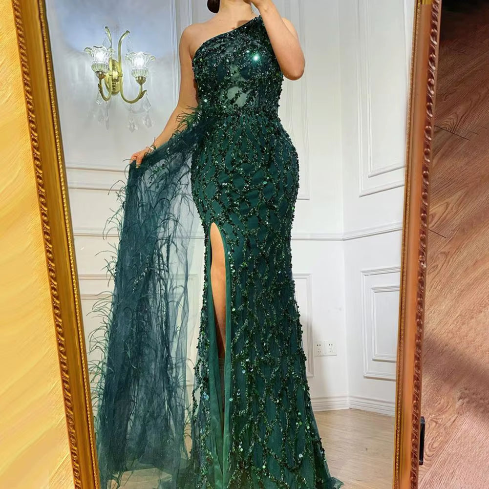 Women Bronzing Sequin Dress Elegant One Shoulder