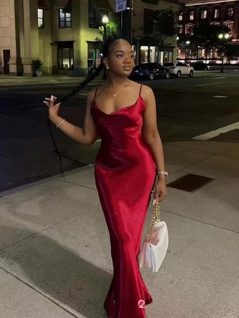 Elegant Satin Backless Maxi Dress for Women