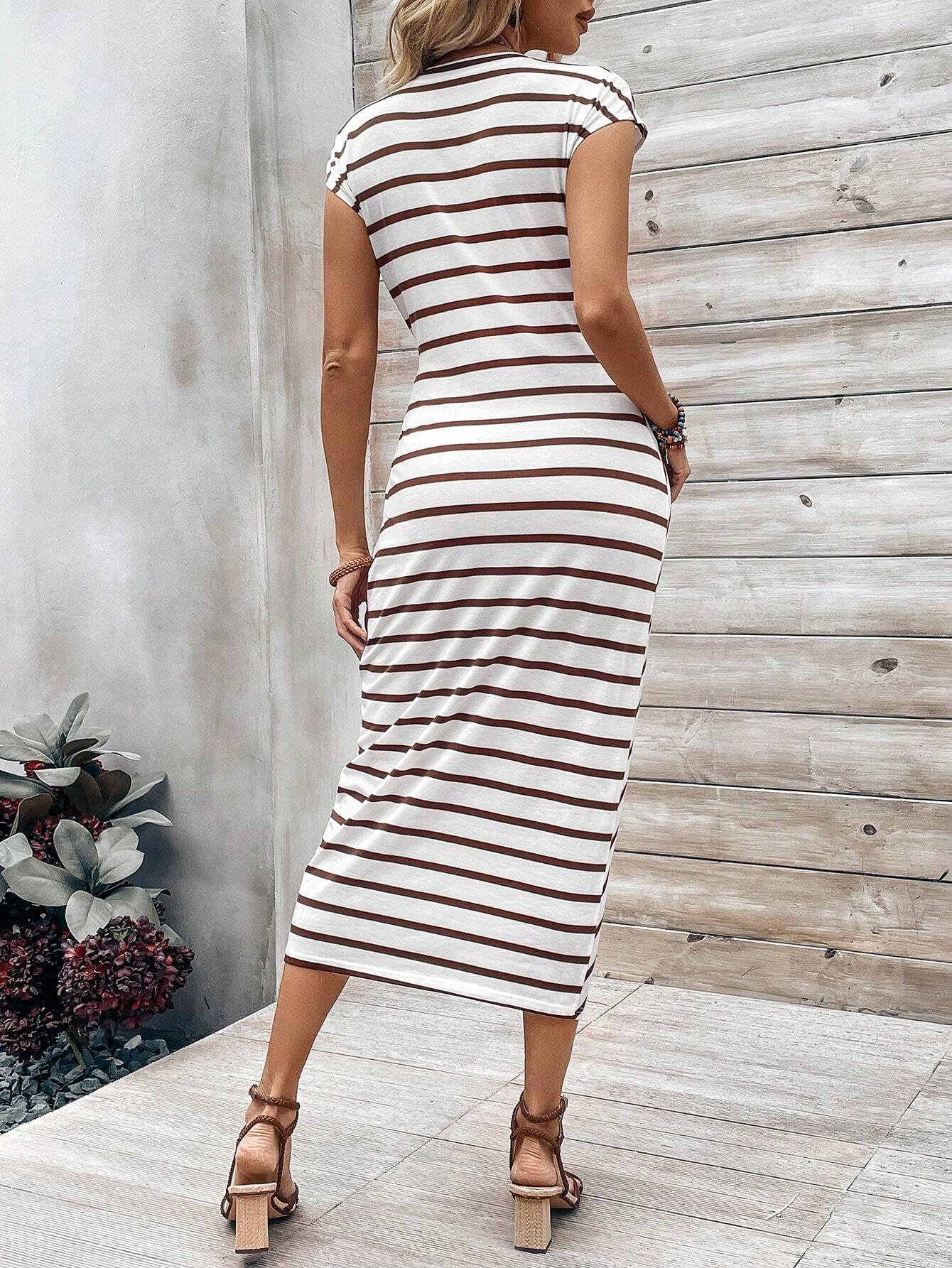 Franclia Tie Knotted Striped Side Casual Dress