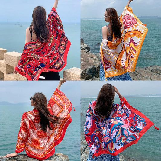 Multicolored Flower Pattern Shawl Sun-proof Scarf Mask