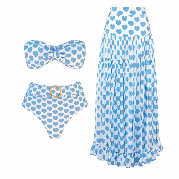 Love printed vacation high waist split swimsuit set for women