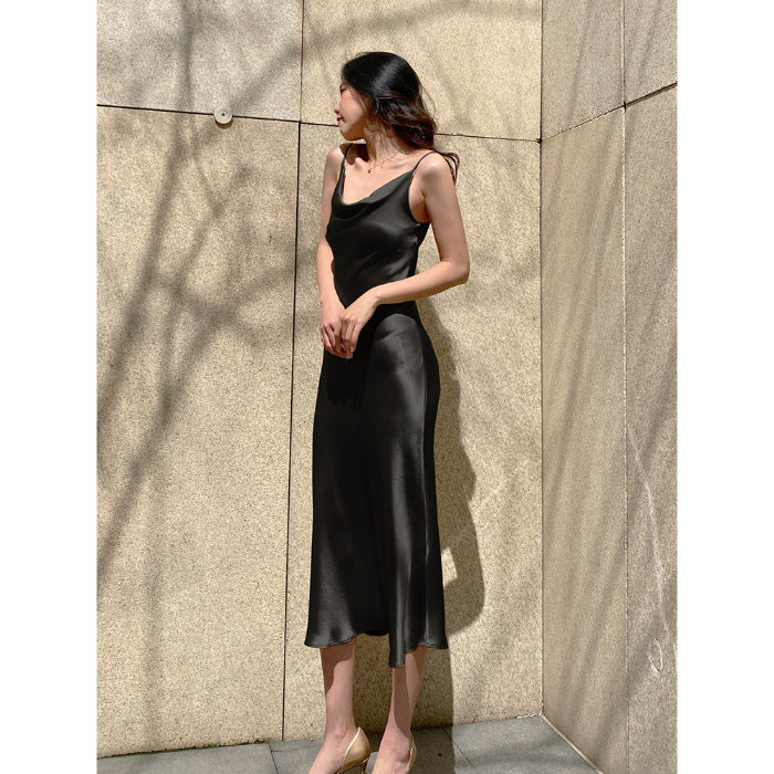 Acetate silk satin swing neck halter dress Summer