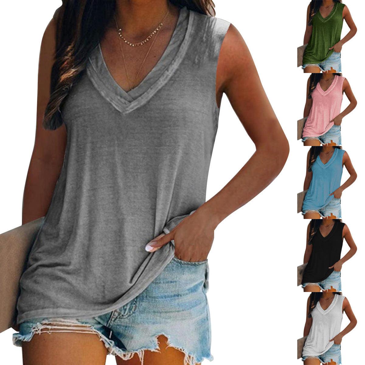 Urban V-neck Fashion Solid Color Women's Vest