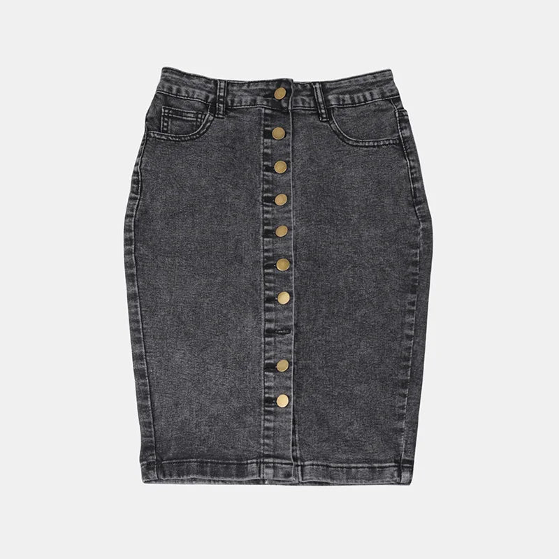 Benuynffy Streetwear Vintage Single Breasted Denim Skirt Women's