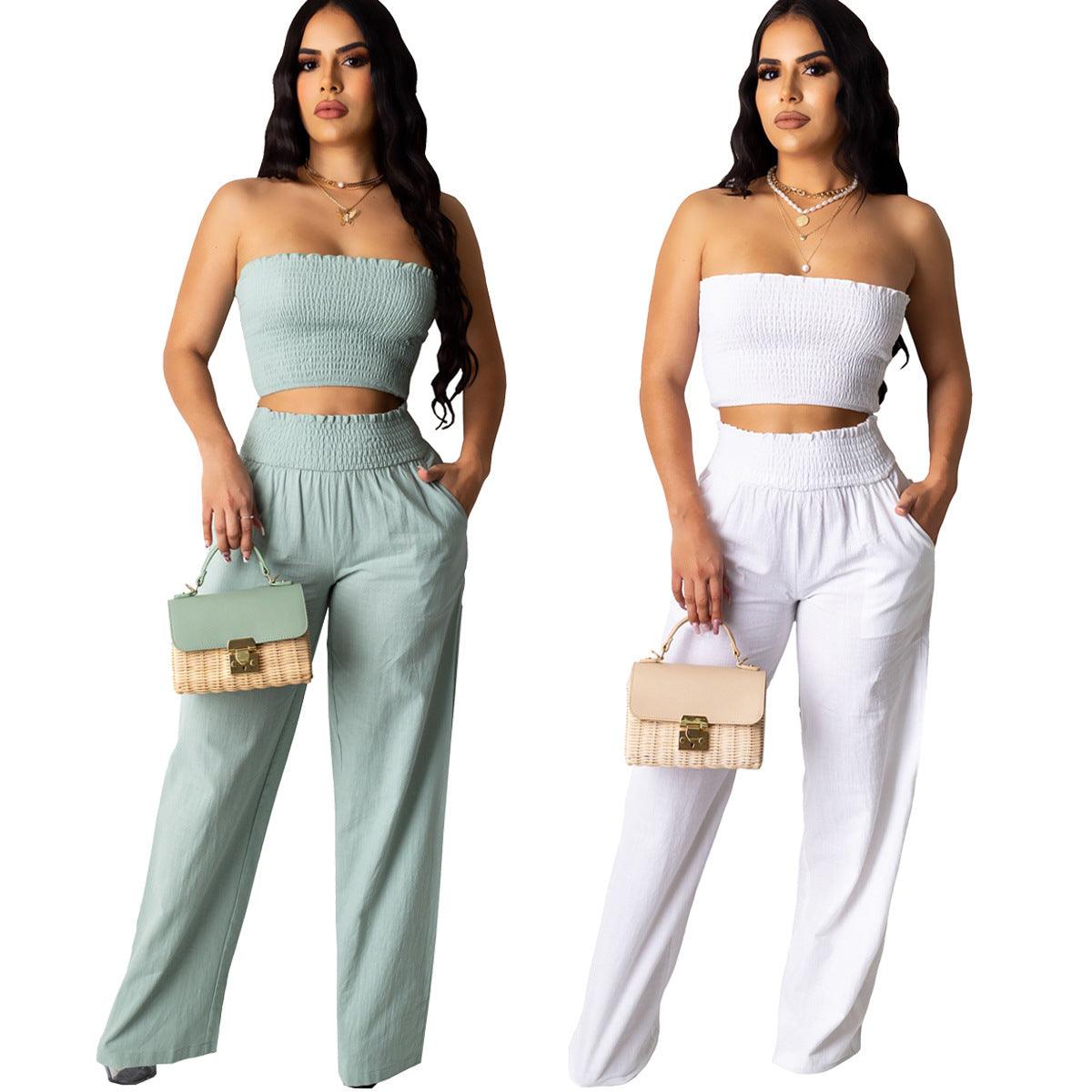 Pleated Sexy Tube Top Two-Piece Suit Trousers