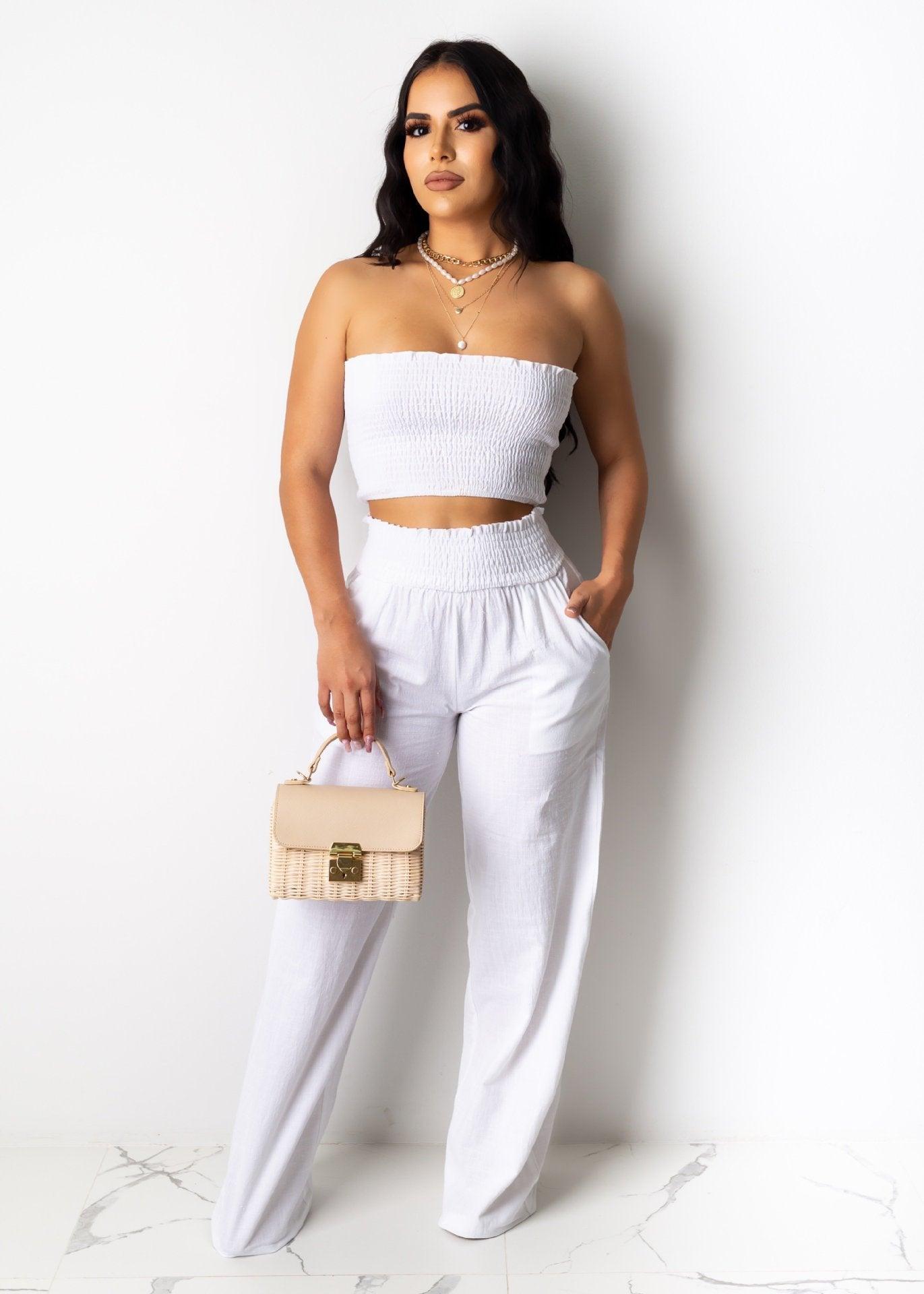 Pleated Sexy Tube Top Two-Piece Suit Trousers