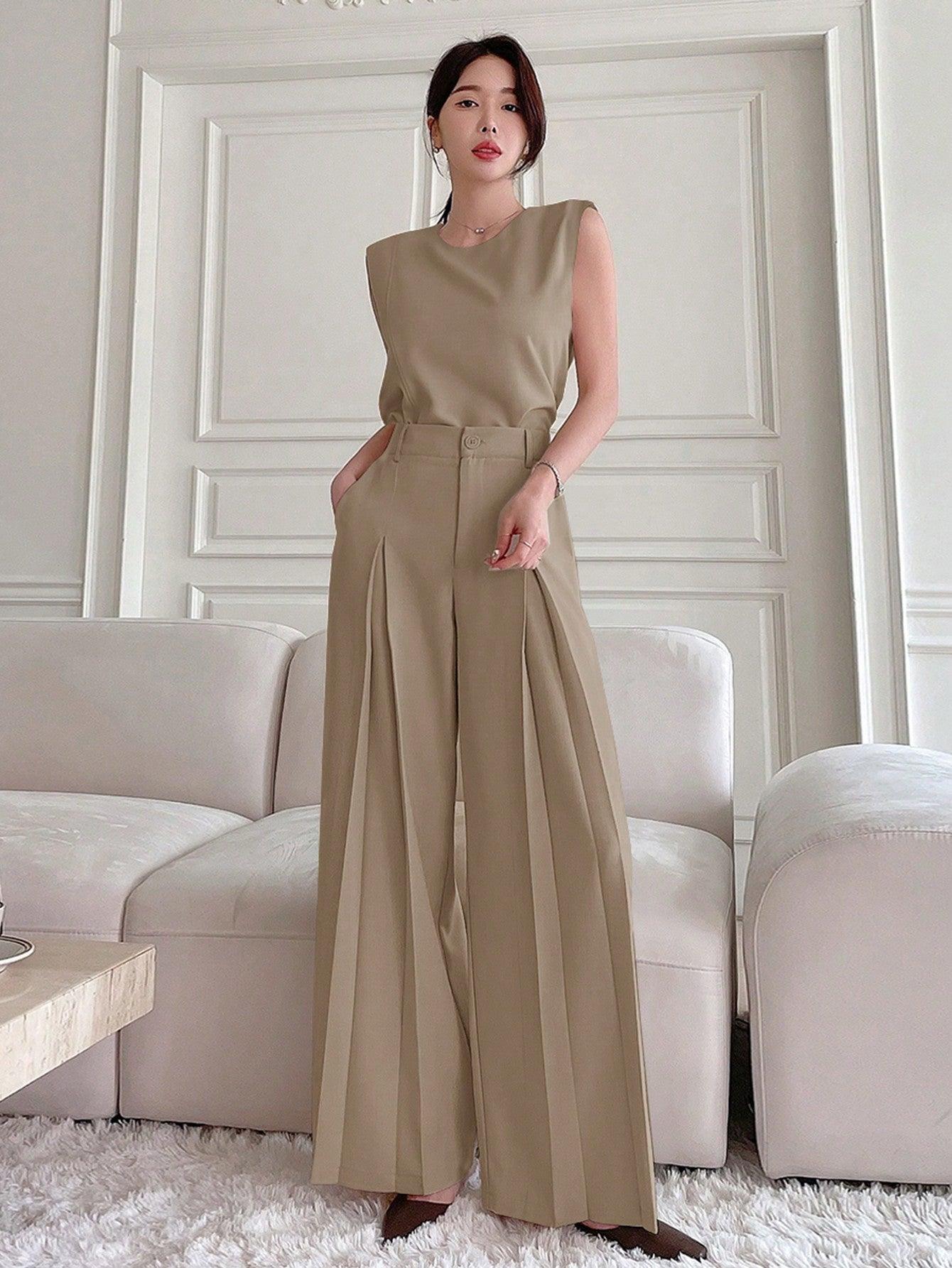 DAZY 2Pcs Sleeveless Split Top and Wide Leg Pants Set, Jumpsuit Summer