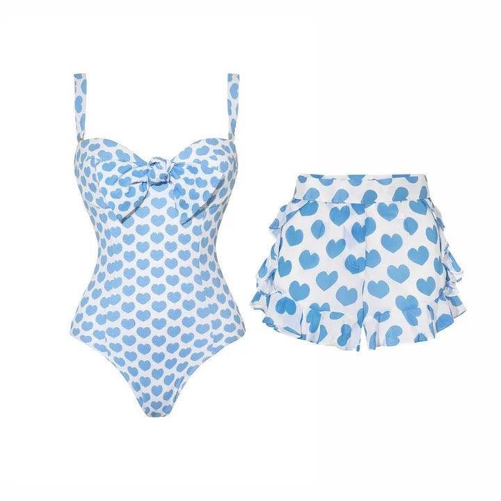Love printed vacation high waist split swimsuit set for women