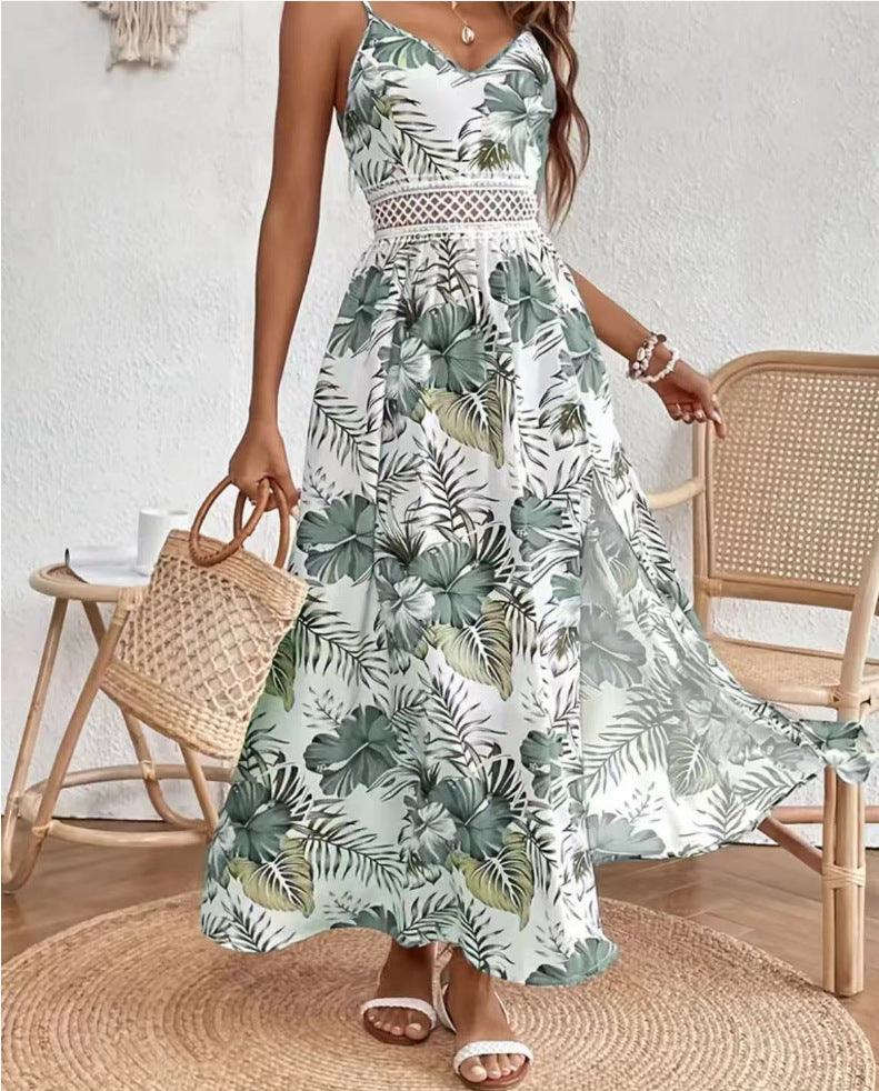 New summer holiday style elegant floral print dress