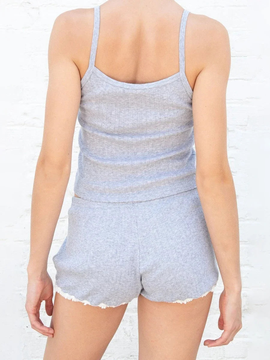 Two Piece Set Floral Print Sleeveless Cami Crop Tops Elastic Waist Shorts Pajama