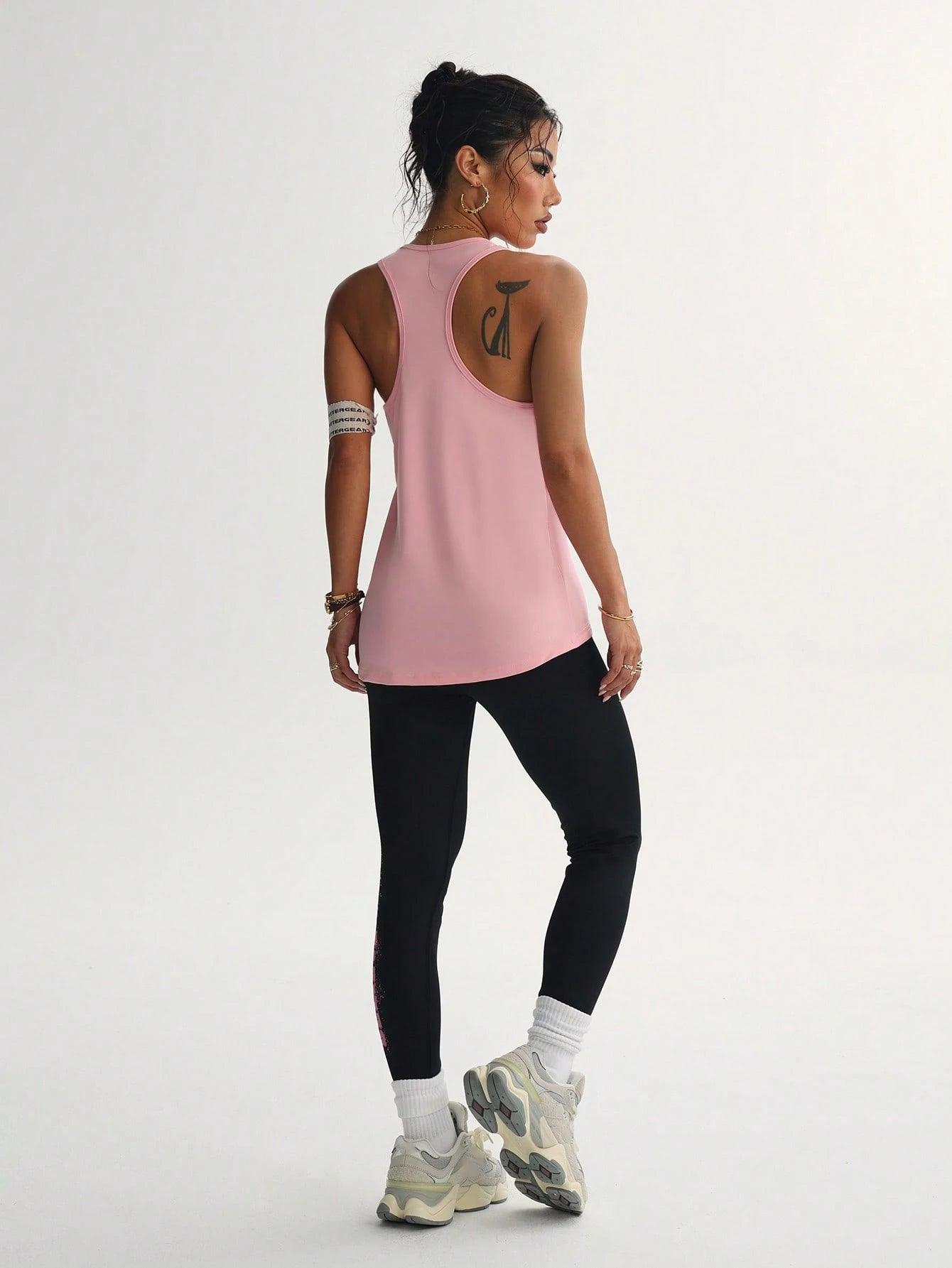 2Pcs Sports Set, Includes Car Style Top and Slogan Printed Leggings