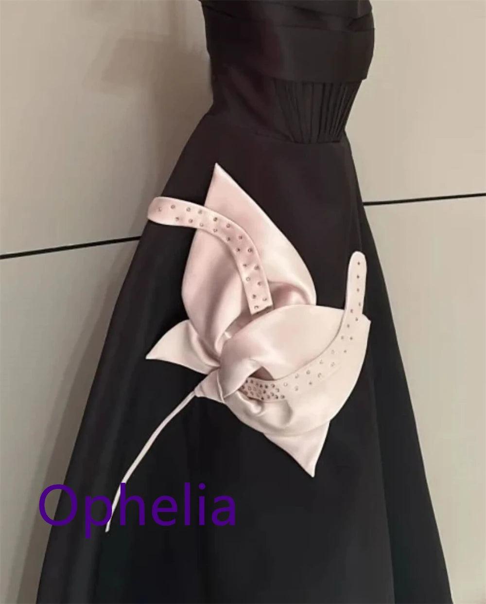 Exquisite Black Satin Evening Dress Temperament  Strapless Sleeveless