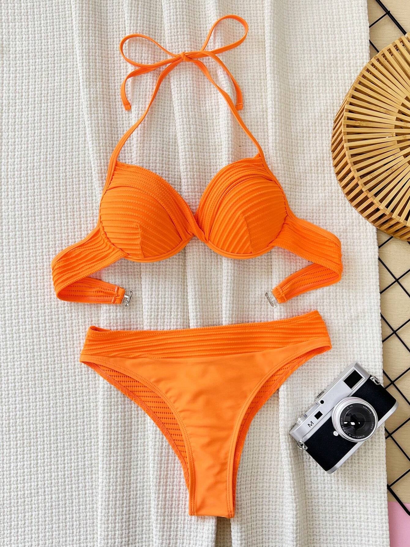 Swim SXY Holiday Solid Texture Separates Bikini Set with PUSH up and Underwire, Summer Beach