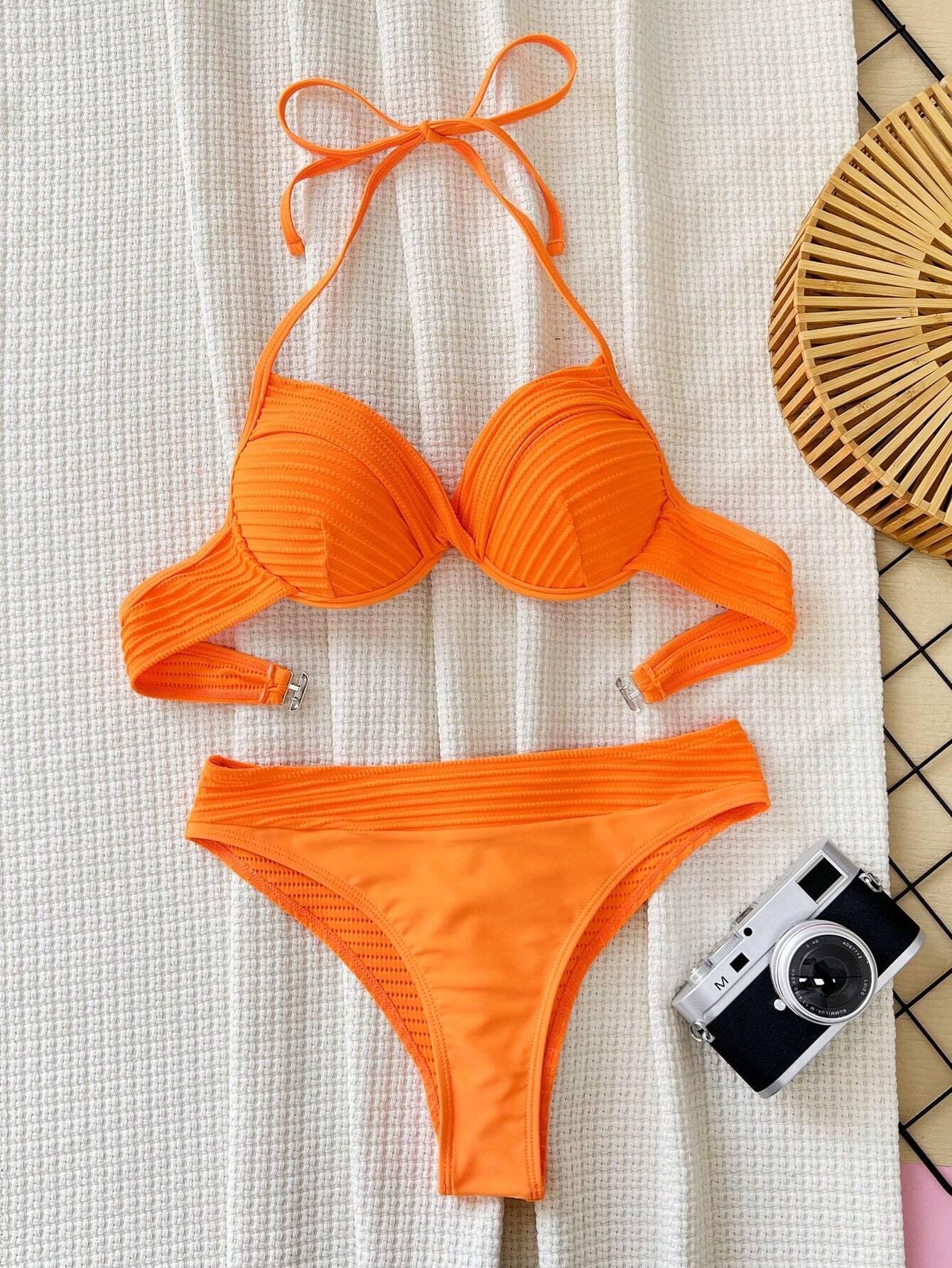 Swim SXY Holiday Solid Texture Separates Bikini Set with PUSH up and Underwire, Summer Beach