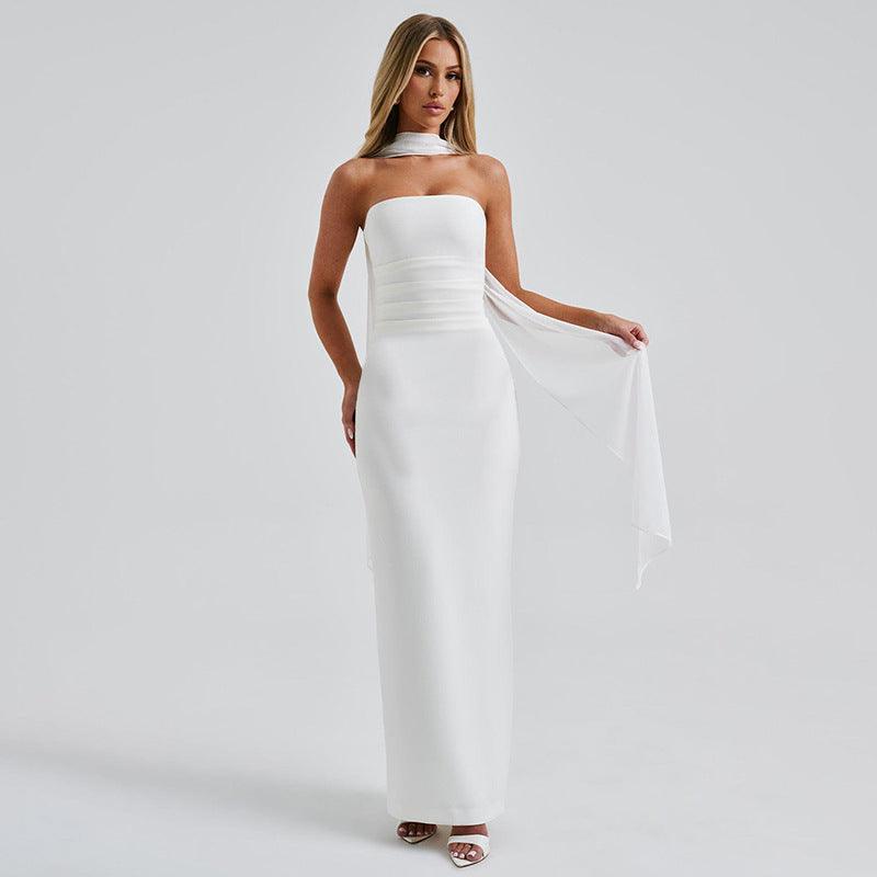Women's waist waist waist long skirt gloves hanging neck streamers