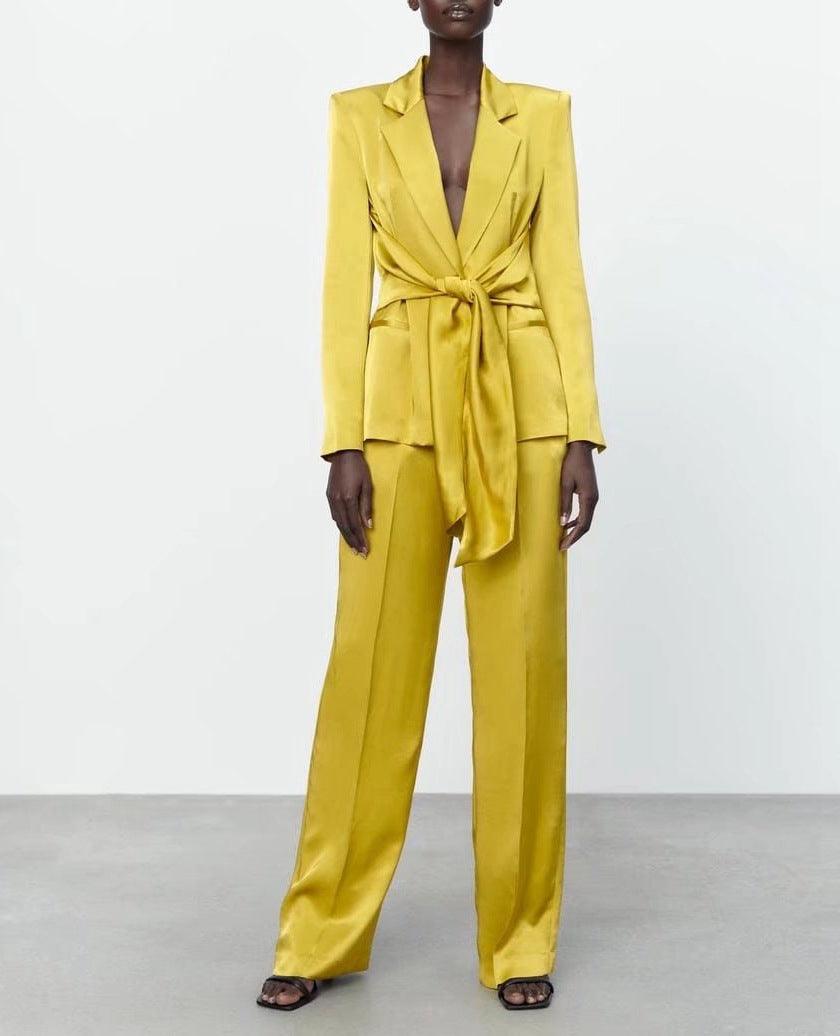 Women's bright yellow pantsuit
