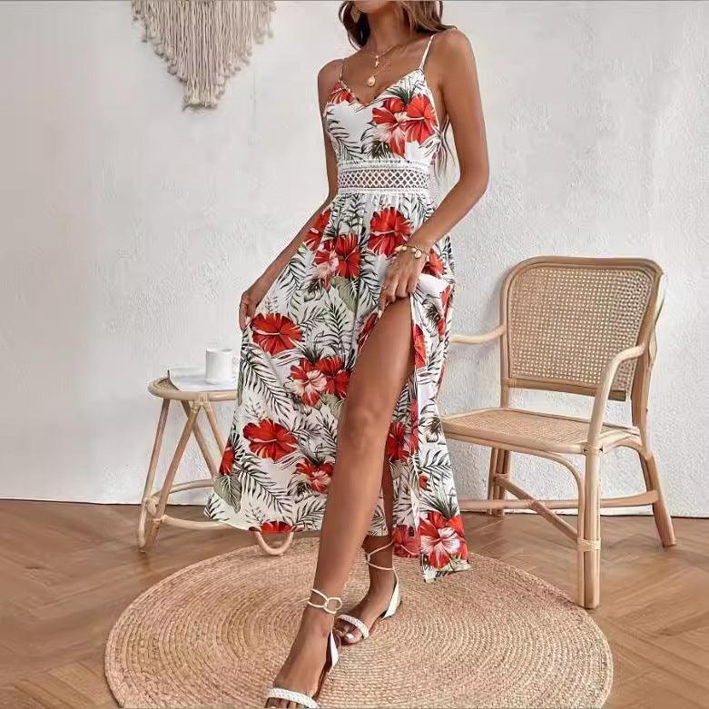 New summer holiday style elegant floral print dress