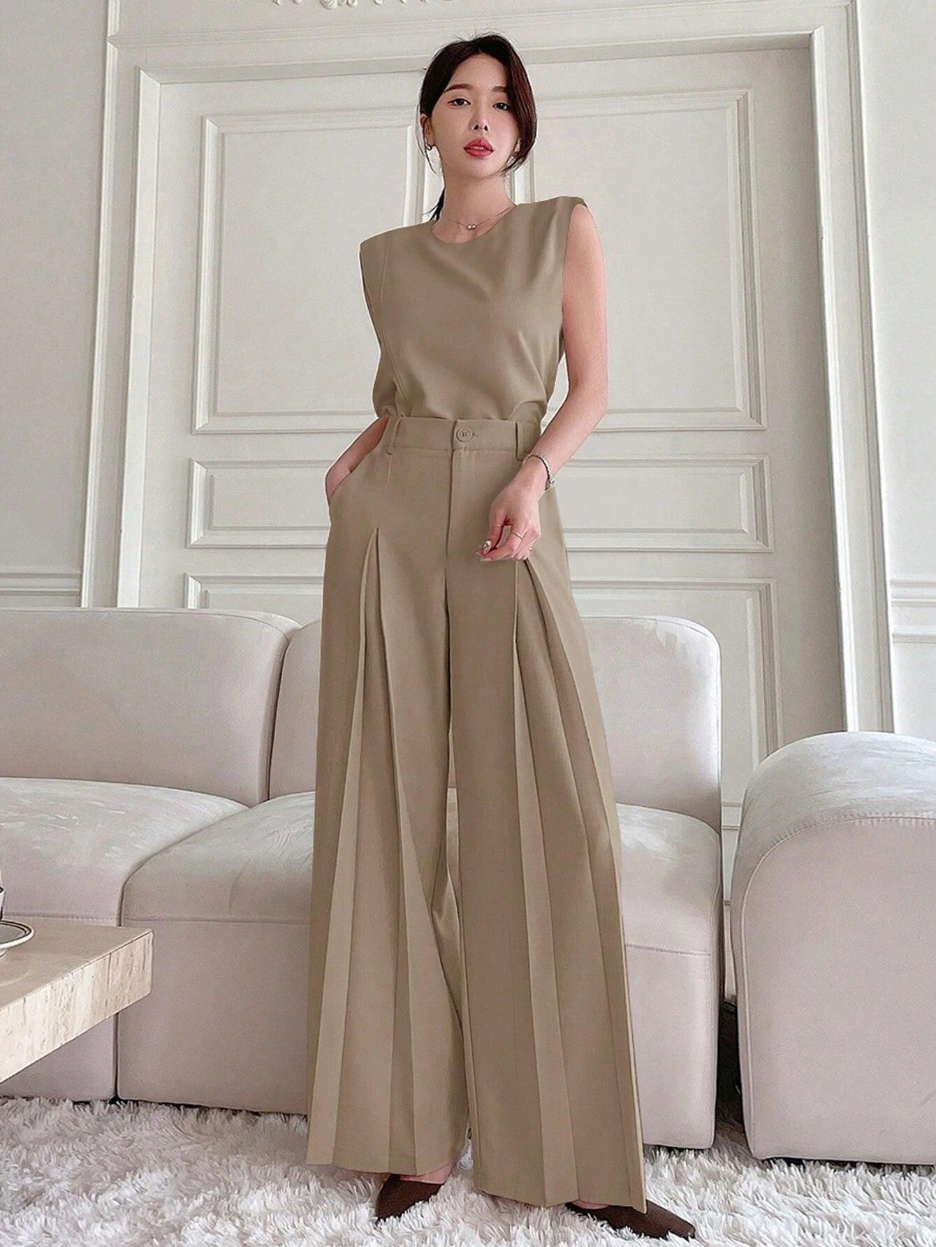 DAZY 2Pcs Sleeveless Split Top and Wide Leg Pants Set, Jumpsuit Summer