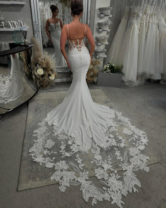Spaghetti Straps Mermaid Wedding Dresses for Bride 2025 Lace Appliques Corset Bridal Gowns Beading Wedding Gowns