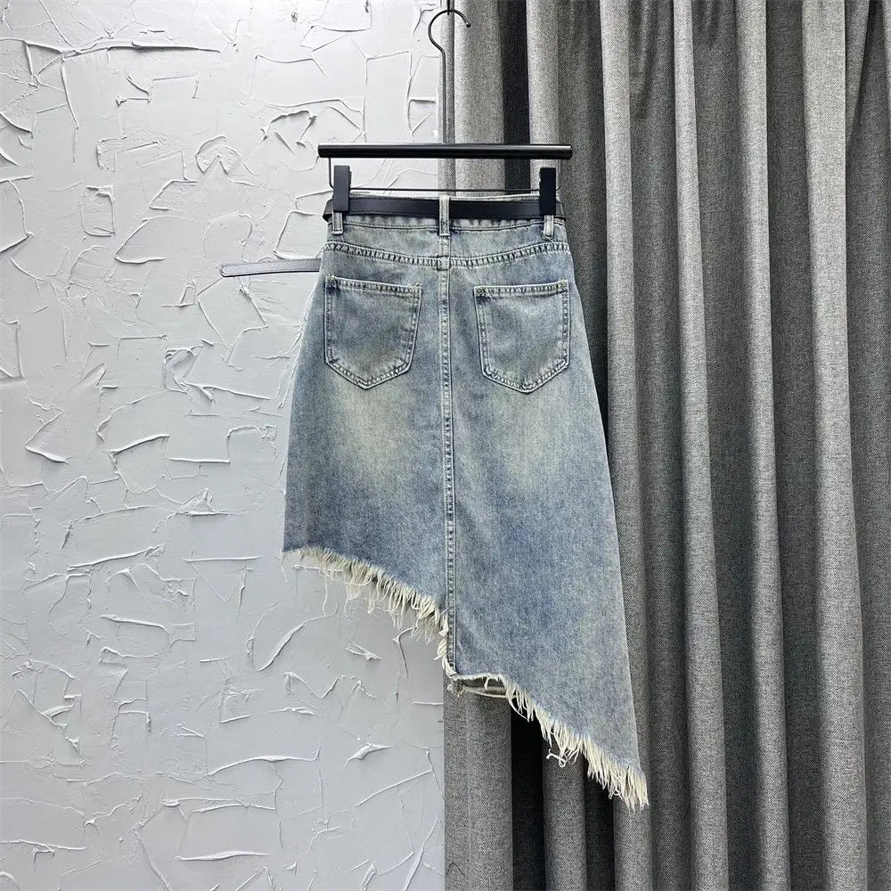 Female Jeans Skirts High Waist Fringe Midi Irregular Women's
