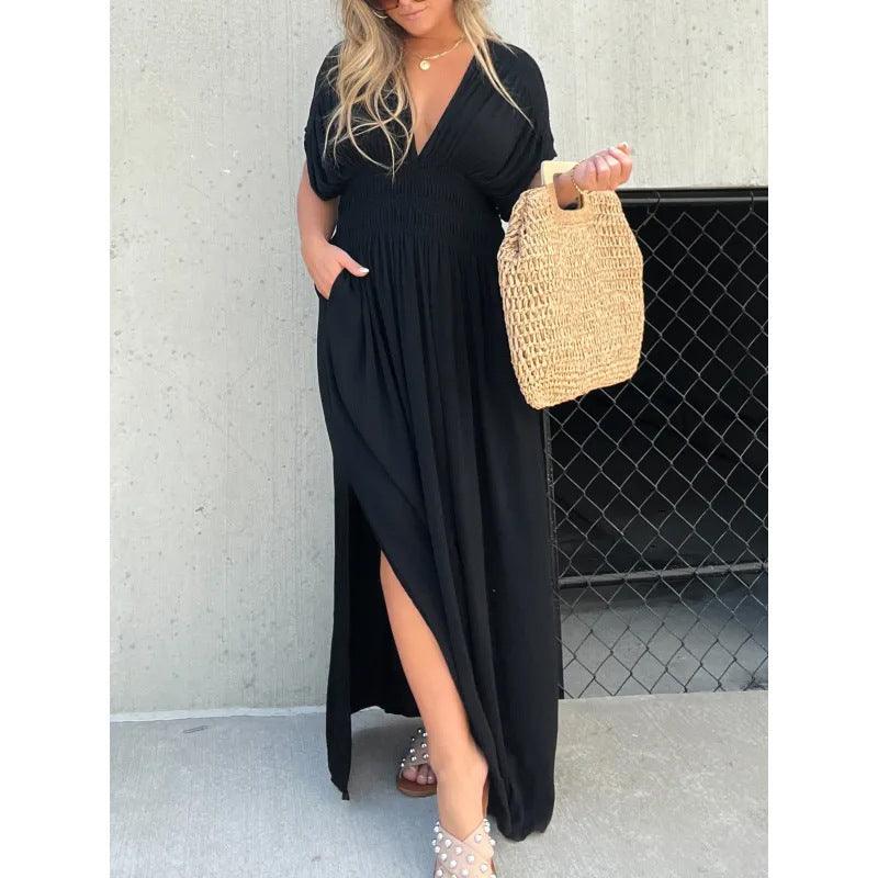 Pleating Slit Loose Beach Dress