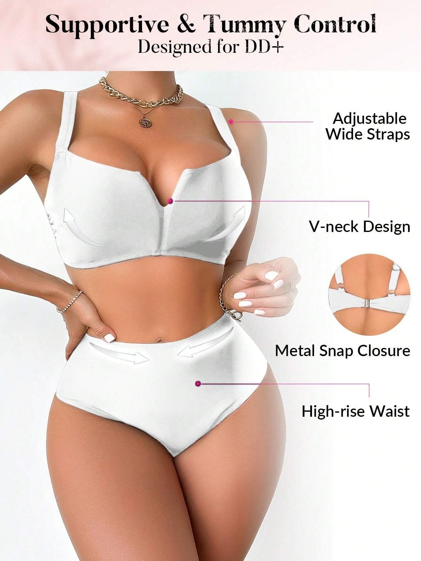 Swim Solid Color Push-Up Bikini Set, Summer Beach