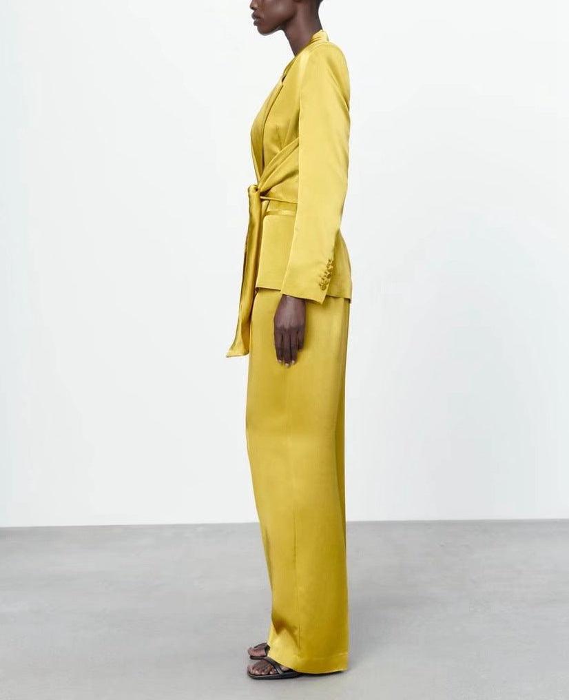 Women's bright yellow pantsuit