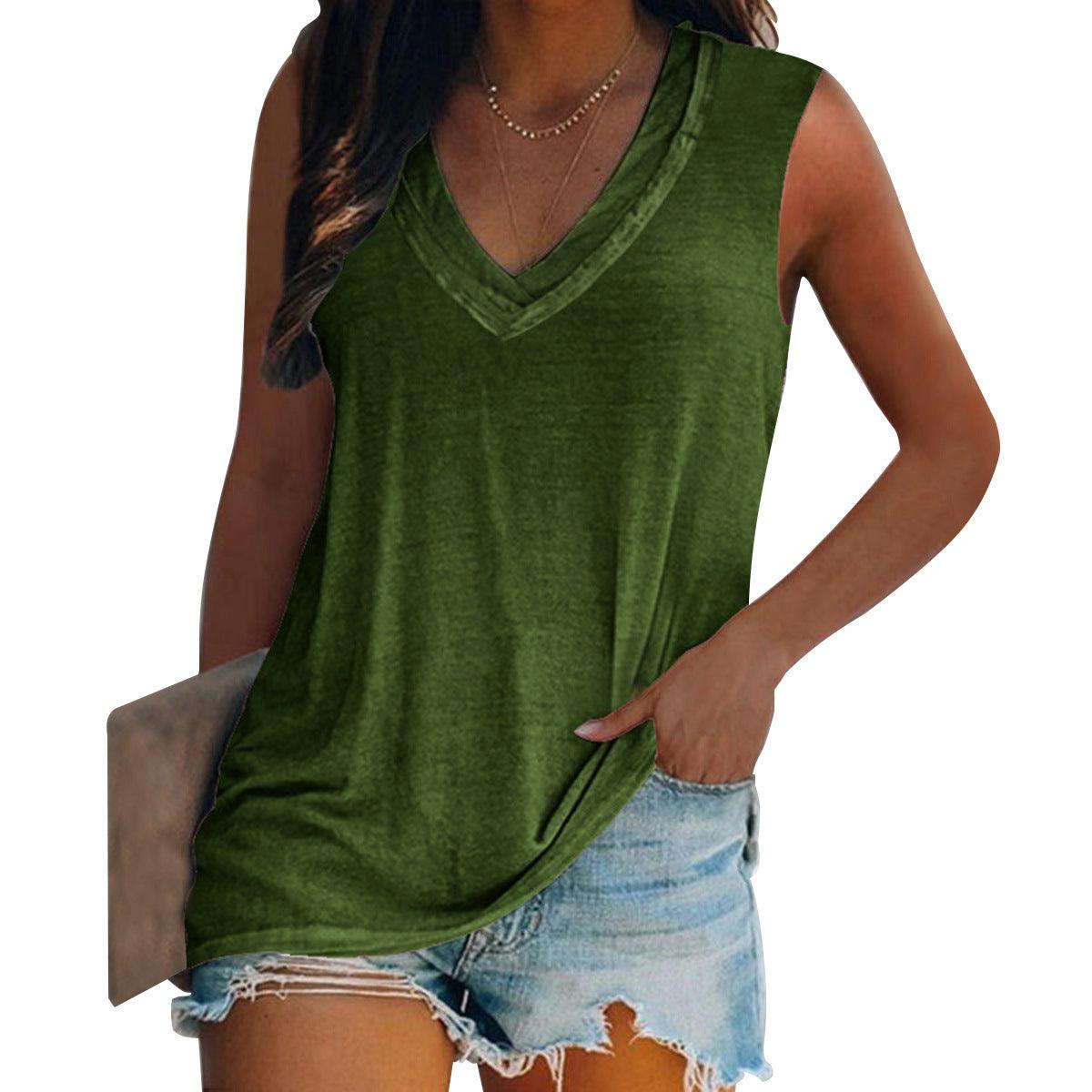 Urban V-neck Fashion Solid Color Women's Vest