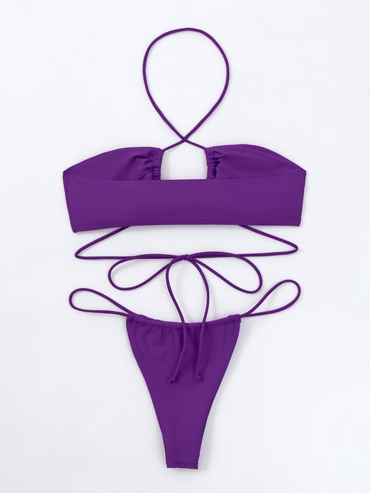 Nylon binding bikini solid color swimsuit