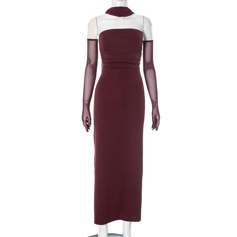 Women's waist waist waist long skirt gloves hanging neck streamers
