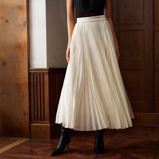 French Style Pleated Stitching High Waist Skirt