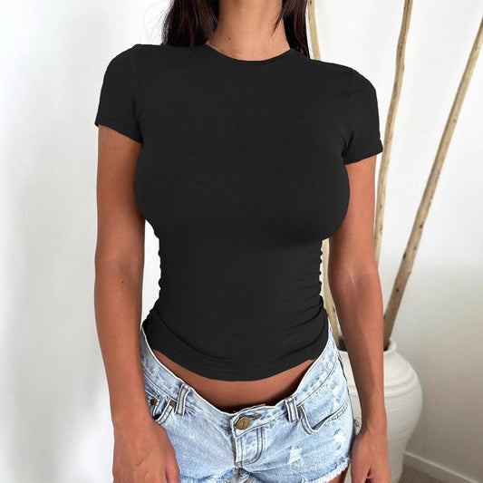 Sexy Hot Girl Slim-fit Slimming Solid Color Short Sleeve