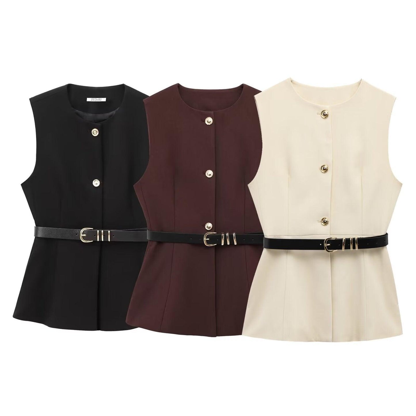 Belt Simple Sleeveless Shirt