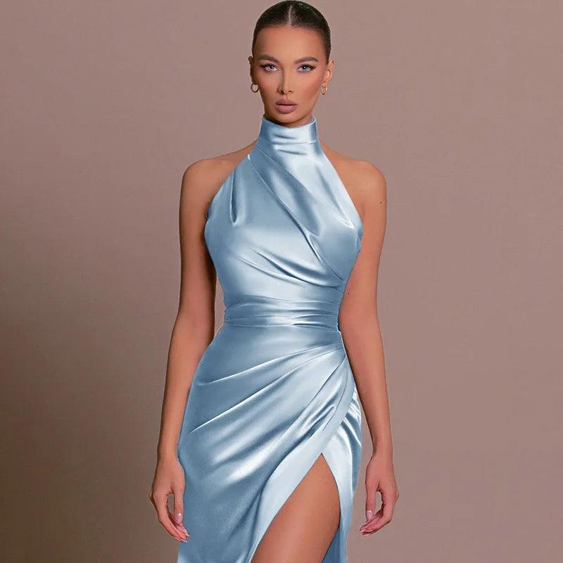 Formal Evening Cocktail Party Dress Sexy High Split Ruched Bodycon