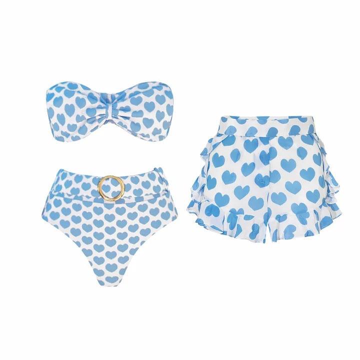 Love printed vacation high waist split swimsuit set for women