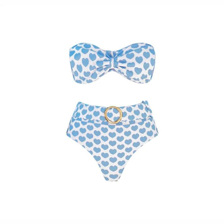 Love printed vacation high waist split swimsuit set for women