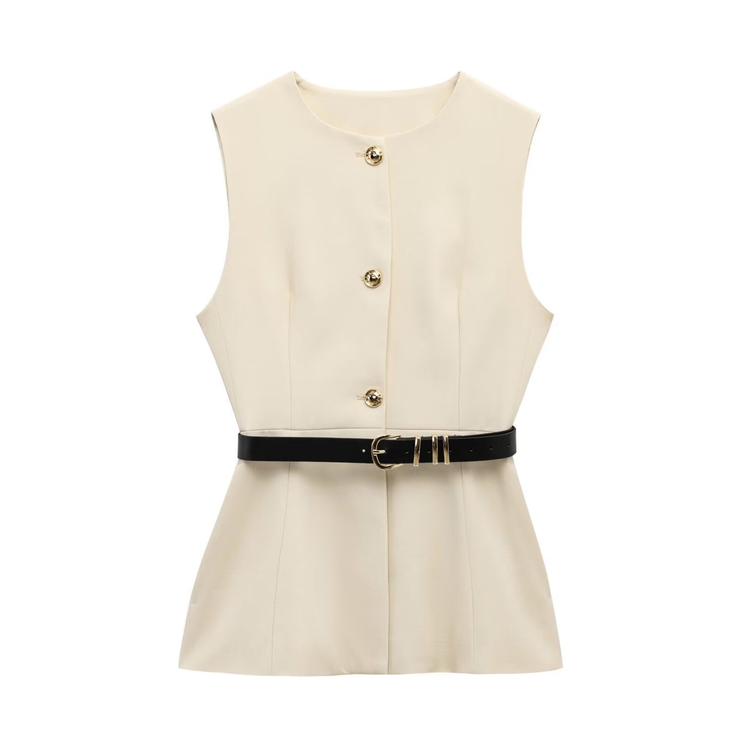 Belt Simple Sleeveless Shirt