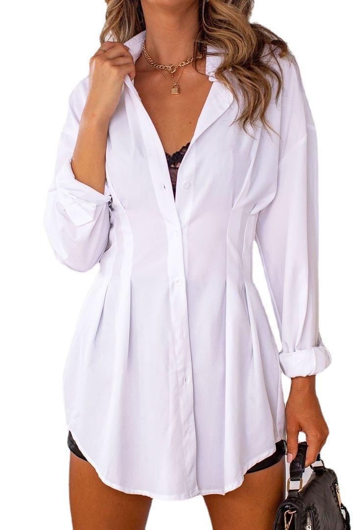 women's new solid color shirt waist dress