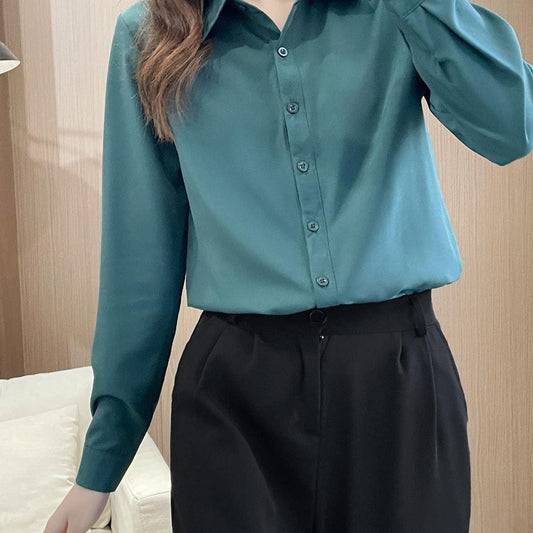 New shirt female long sleeve shirt blouse female  version slim solid color