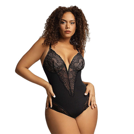 lace one-piece V-shaped underwear, slimming tummy, lifting hips, halter tops, slimming tops, thongs, large size