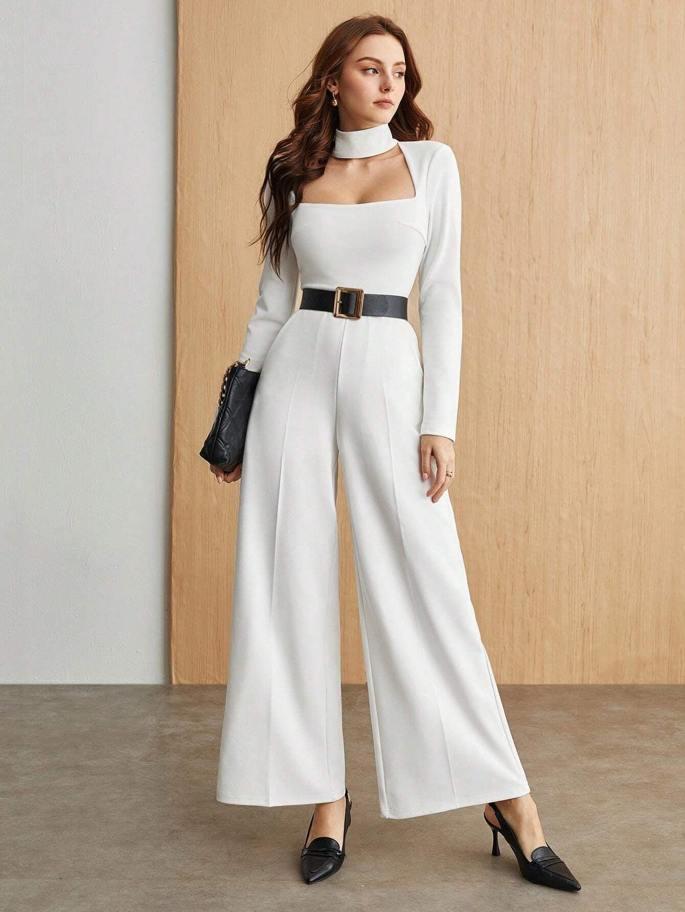Bizchic Women'S Hollow Out Collar Jumpsuit without Waist Belt