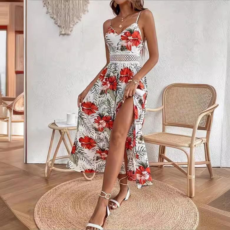 New summer holiday style elegant floral print dress