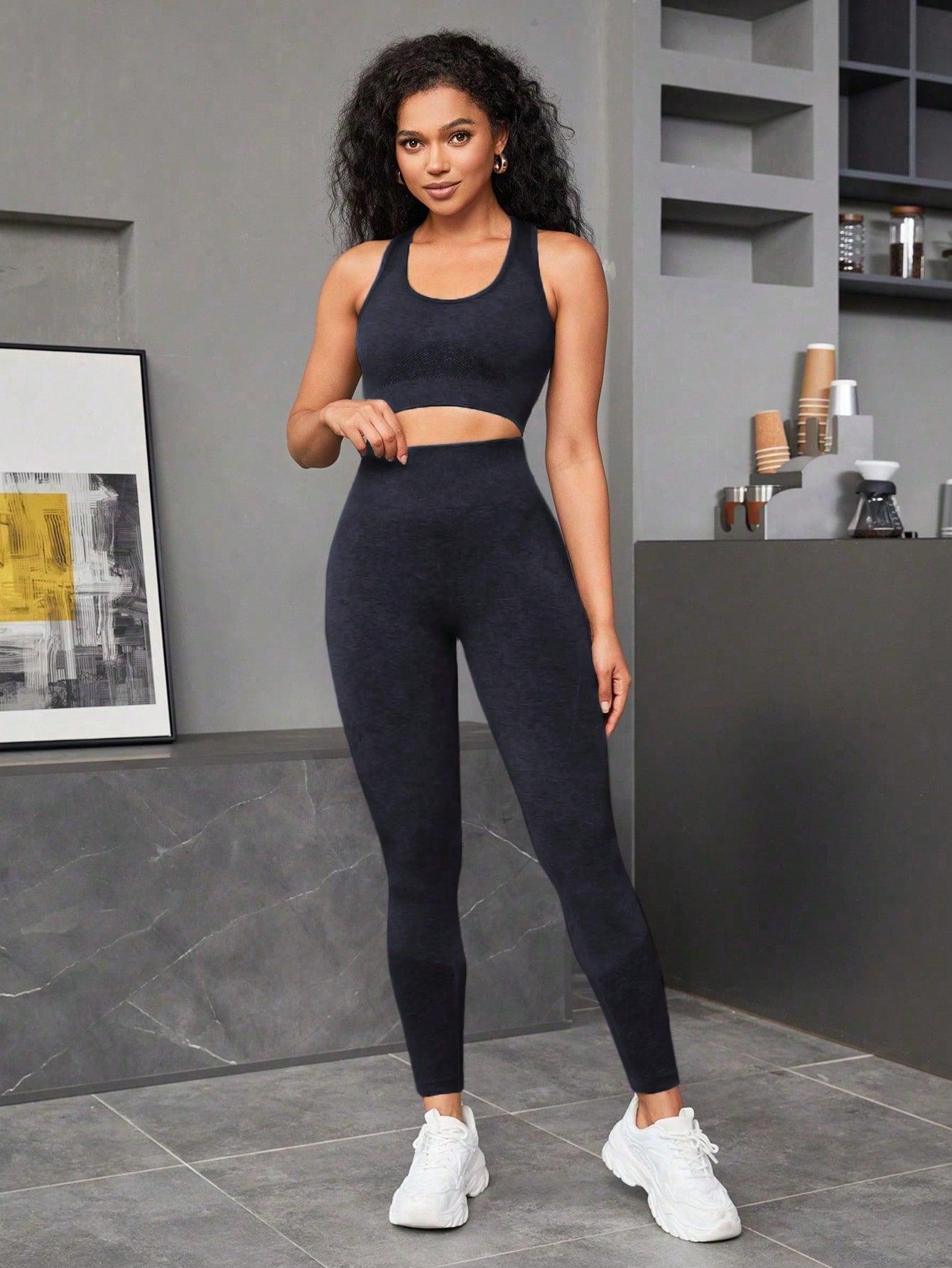 Seamluxe  Sport Solid Color Vest and Leggings Sports Set Gym Clothes Workout Women Set Women Leggings Set